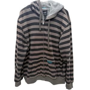 O'Neill Mens Zip Hoodie Striped Brown Gray Sherpa Lined XL